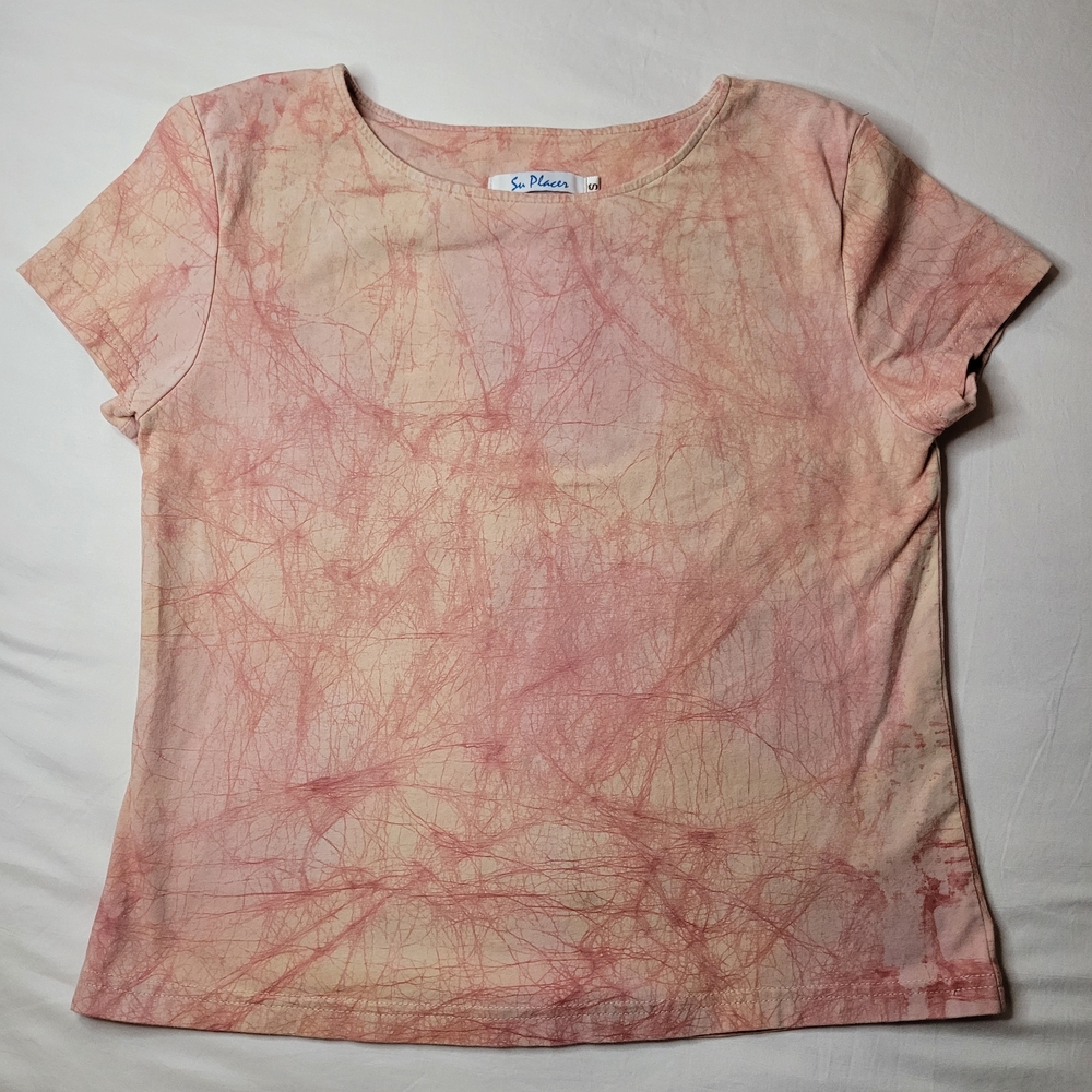 Pink Beige Abstract Short Sleeve Round Neck T-Shirt Size S